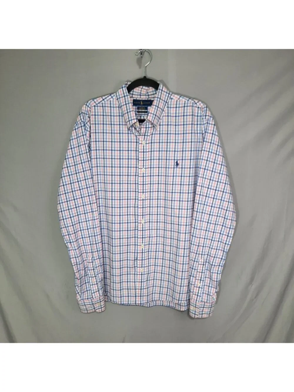 Polo Ralph Lauren Shirt Mens XL Classic RL Untucked Fit Blue Pink Plaid Check